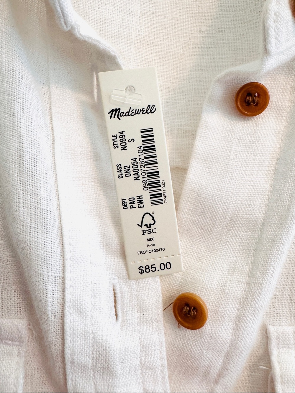 NWT Madewell 100% Linen Flap Pocket Button-Up Shirt White Size Small - Picture 6 of 6